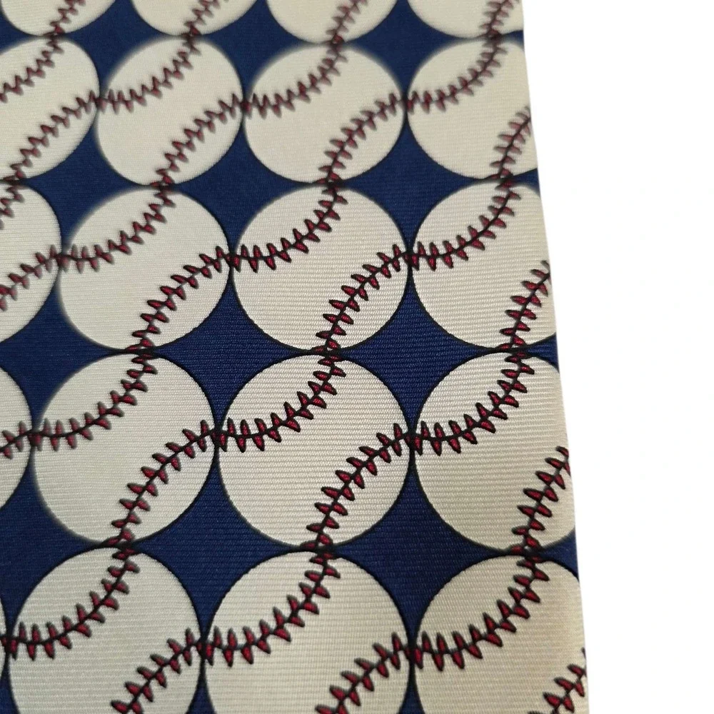 Smithsonian Institution Baseball Pattern Silk Tie Made in‎ USA Blue Cream Sports